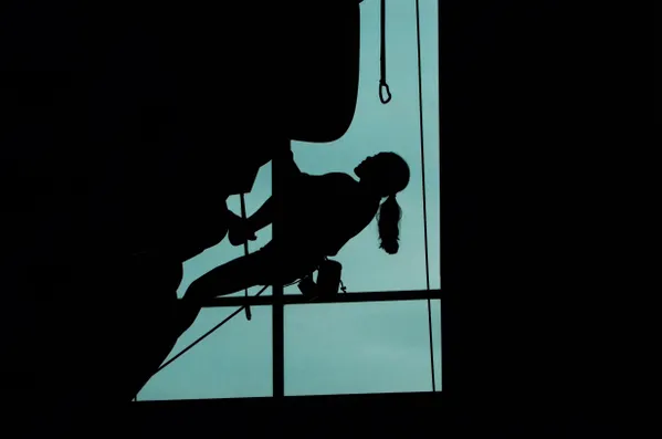 Rock climber Kayala Lucas competing in a rock climbing competition in Austin, Texas. thumbnail