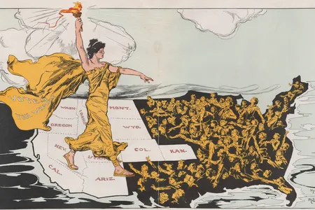 The humor magazine Puck—a pre-TV version of “The Daily Show”—published this illustration in 1915, five years before the ratification of the 19th Amendment.  