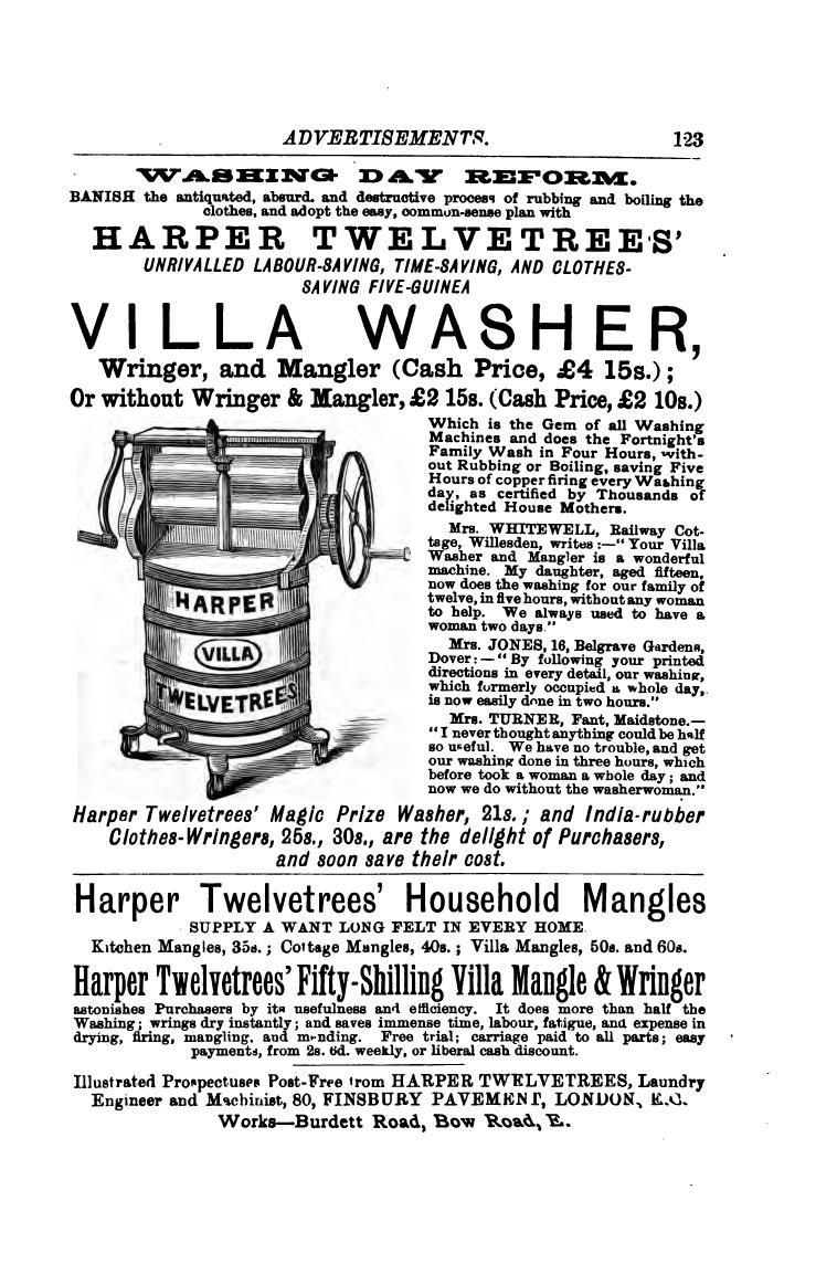 19th century newspaper advertisement of washing equipment.