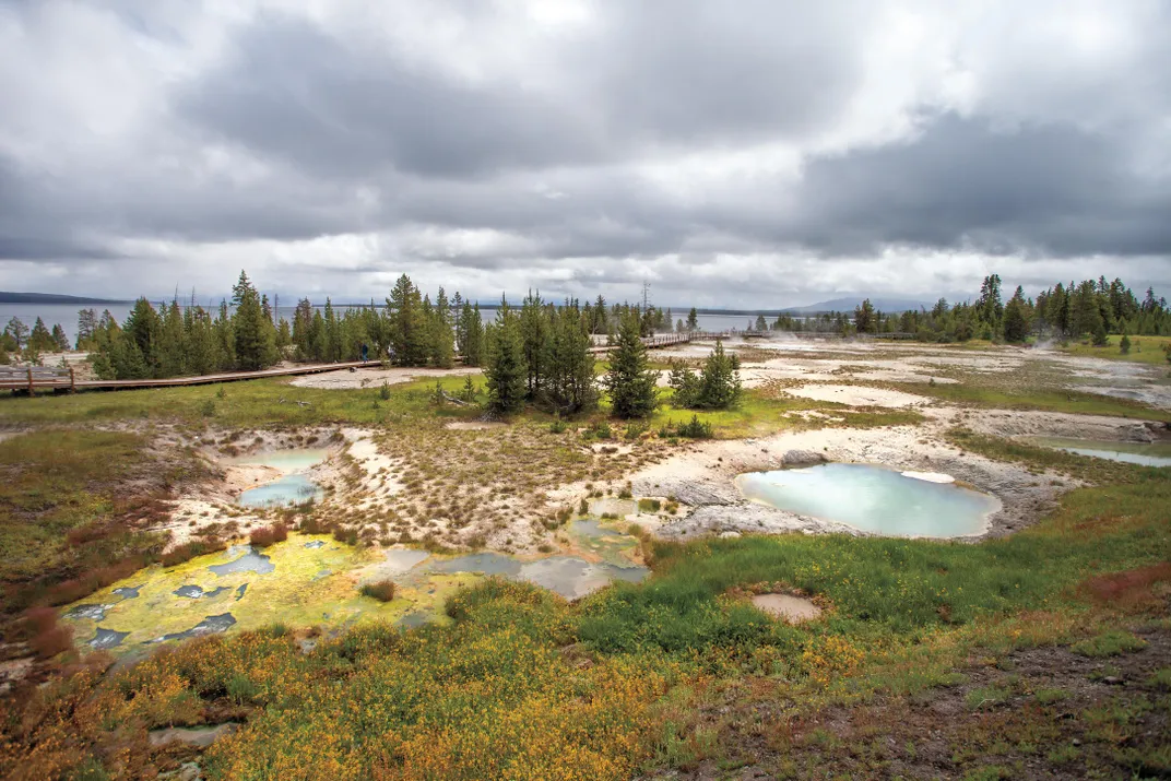 Wider view of West Thumb Geyser Basin