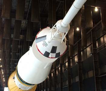 The Saturn V is on loan from the National Air and Space Museum