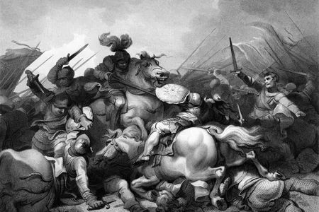 Philip James de Loutherbourg's 19th-century depiction of the Battle of Bosworth Field highlights the chaotic nature of the clash