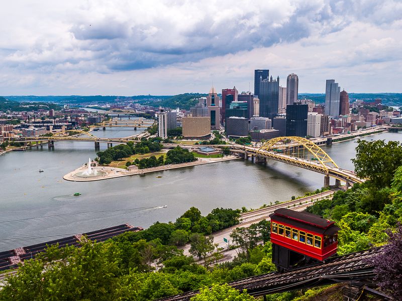 Pittsburgh three river view from above the Duquesne Incline
