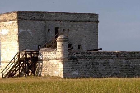 Fort Matanzas, about fifty feet long on each side, was constructed of coquina, a local stone formed from clam shells and quarried from a nearby island.