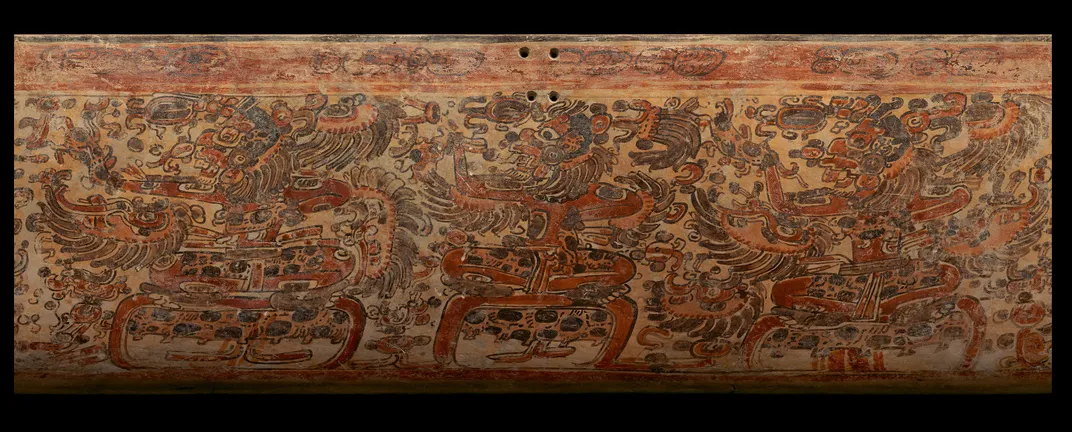 Depictions of Maya deities on a ceramic vessel