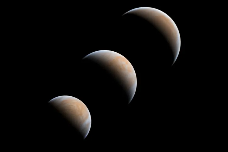 A collection of views of Venus’s blue and orange surface.