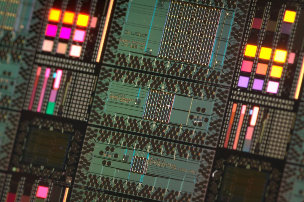 Close up of a processor for a D-Wave quantum computer.
