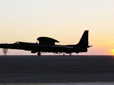 A U-2 assigned to the 380th Air Expeditionary Wing taxis down the runway at an air base in Southwest Asia Dec. 30, 2009, after completing a mission. The U-2 provides high-altitude, all-weather surveillance and reconnaissance, day or night, in direct support of U.S. and allied forces. (U.S. Air Force photo/Senior Airman Jenifer H. Calhoun)
