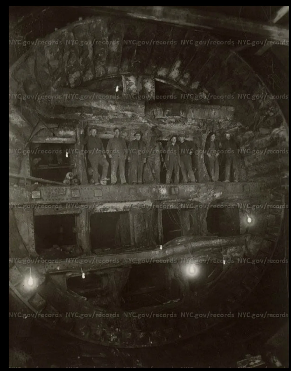 Men digging the South Tunnel of the Holland Tunnel, 1927.