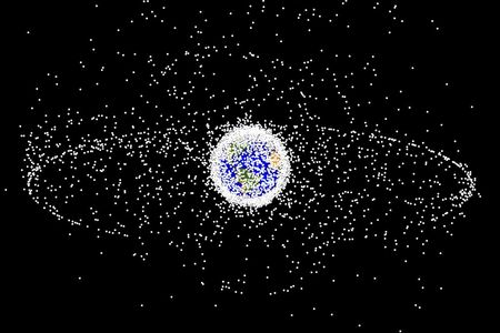 A computer-generated image representing space debris