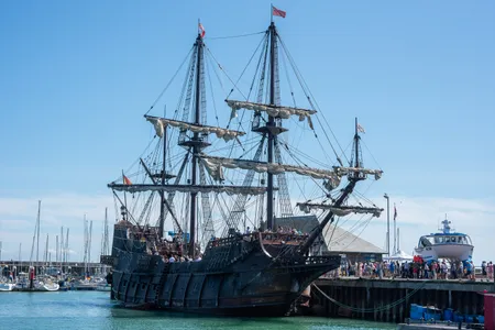 Visitors touring the&nbsp;Gale&oacute;n Andaluc&iacute;a&nbsp;in the town of Ramsgate, England, earlier this year