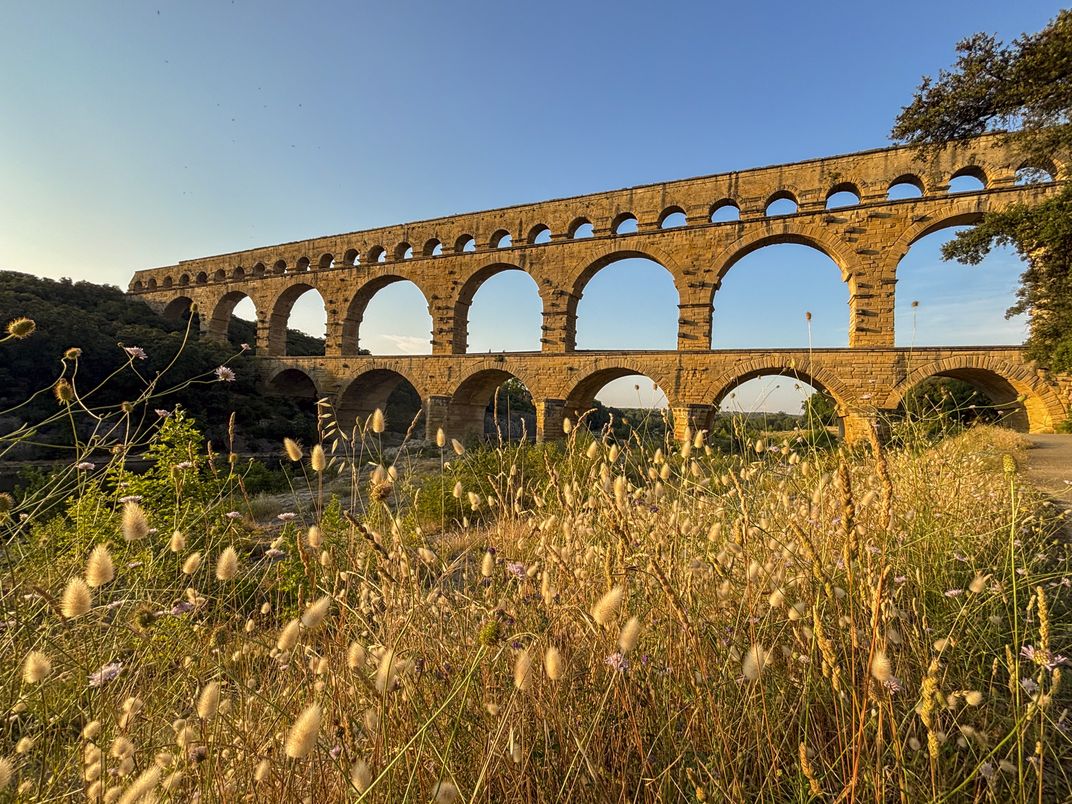 The Roman Pont du Gard aqueduct, built in the first century