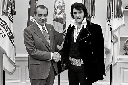 "I'm on your side, " Elvis told Nixon. Then the singer asked if he could have a badge from the Bureau of Narcotics and Dangerous Drugs.