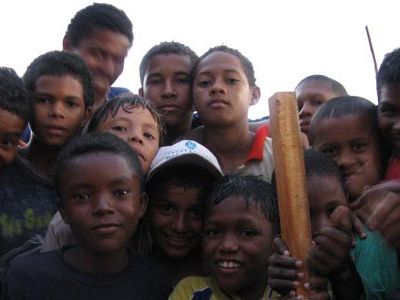 Children pose for the camera in El Pozon, a slum on the outskirts of Cartagena.