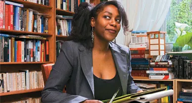 “The more race is not supposed to matter, the more it does,” says Packer (in her home office in Pacifica, California). “It’s one of the conundrums of living in America today.” She is currently working on a historical novel titled The Thousands, about the “forgotten masses of blacks who went West.”