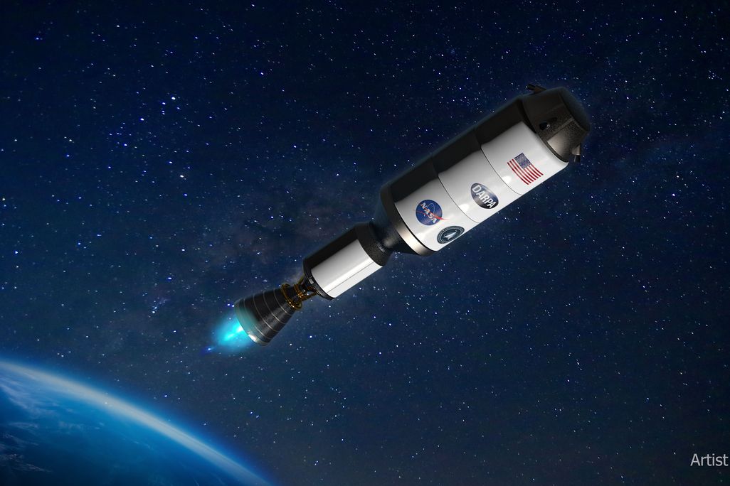 Artist's concept of a spacecraft flying away from Earth