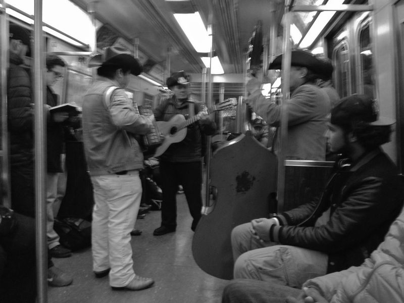This band of four musicians climbed aboard the A train in New York City