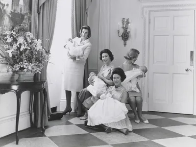 This photograph, depicting four royal women with their newborns, was a gift to the obstetrician who delivered all of the babies within a two-month period in 1964.