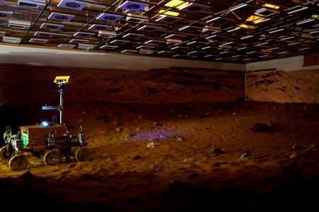 Bridget the rover, driven by Tim Peake from Earth orbit, pokes around a “cave” outside London