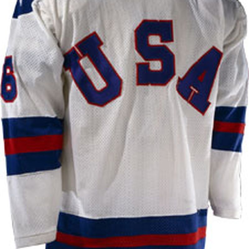 Team USA Jersey worn by Bill Baker of the U.S. Hockey Team during the 1980  Winter Olympics