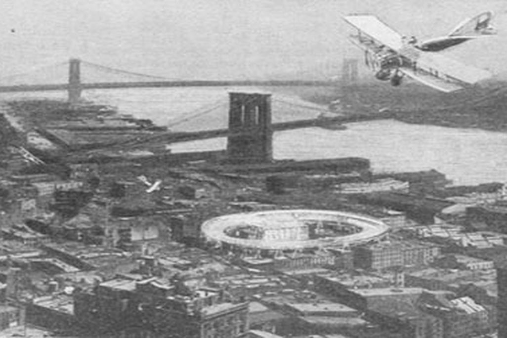 A circular landing track imagined for New York in 1919