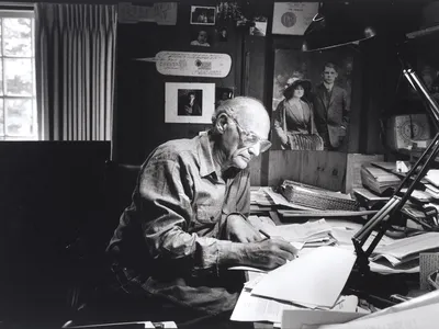 Arthur Miller in his study, Roxbury, Connecticut, 1987.