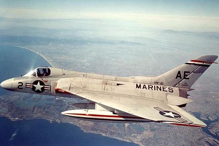 A U.S. Marine Corps Douglas F4D-1 Skyray in flight. 