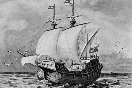 An illustration of a Spanish galleon at the time when European travelers searched for treasure across the seas.