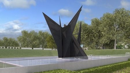 Alexander Calder’s ‘Gwenfritz’ will be reinstalled in its original location on the west side of the American History Museum in October. This mock-up shows the sculpture at its new and old home in a reflecting pool, part of Calder’s intended aesthetic.