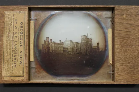 A hyalotype photo printed and mounted as a glass lantern slide, by William and Frederick Langenheim.
