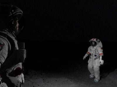 A scene from "Into Space," produced by the German VR studio Faber Courtial. First Step covers the Apollo voyages of the 1960s. Second Step looks ahead to future moon and Mars exploration.