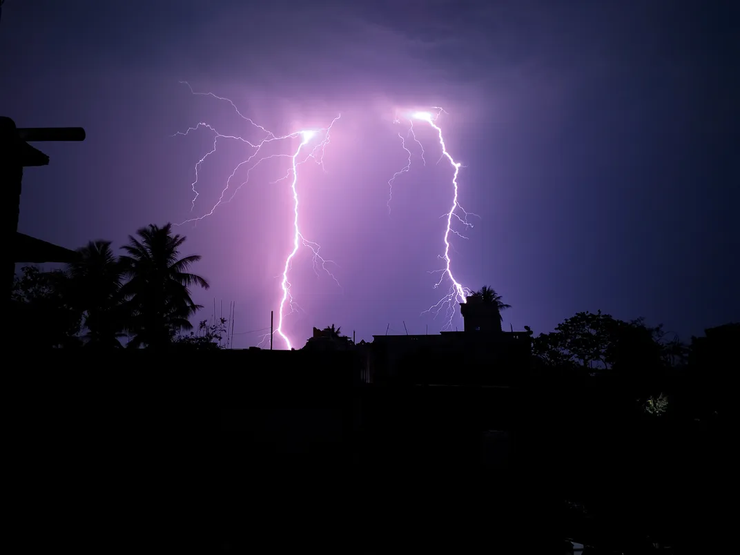 10 - Twin bolts of lightning resemble tears streaking down from the eyes of the sky.