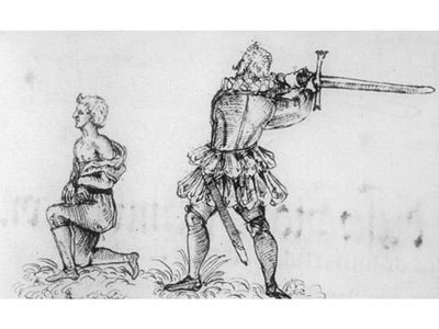 The executioner Franz Schmidt executing Hans Fröschel on May 18, 1591. This drawing in the margins of a court record is the only surviving fully reliable portrait of Franz Schmidt.