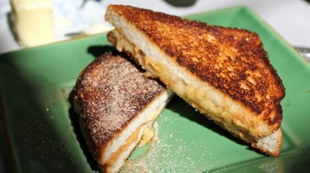 A fried peanut butter and banana sandwich
