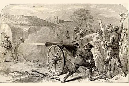 Angelina Eberley fires off the cannon at the agents attempting to move the archives from her hometown of Austin.