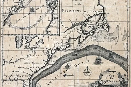 This copy of the first chart of the Gulf Stream was printed in 1786, ten years after Benjamin Franklin first drew it up.