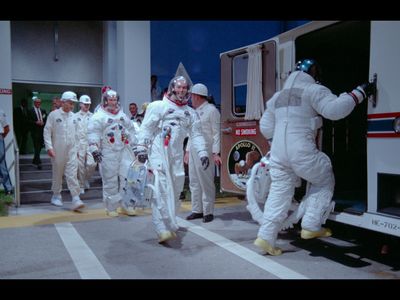 The Apollo 11 crew boards the van for the launchpad, July 16, 1969.