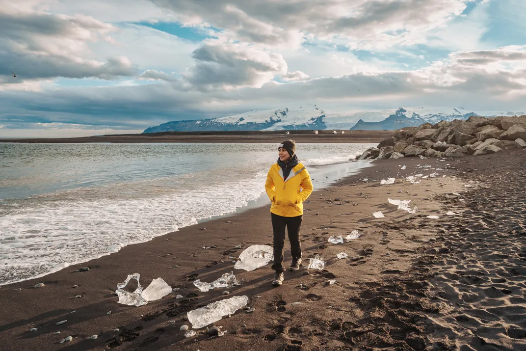 Walking along a beach in Iceland