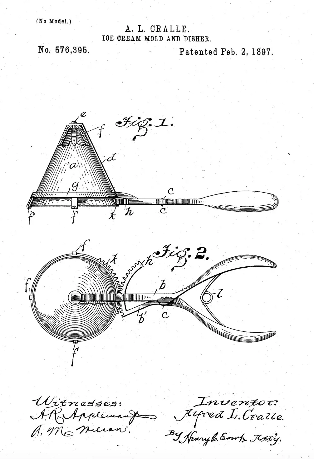 The patent for Cralle's ice cream scoop
