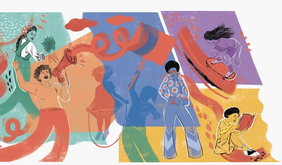 Illustration of women in their roles as a model, a skater, an activist, a gardener, a reader.