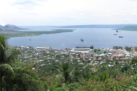 Simpson Harbor as seen from Rabaul’s volcano observatory.