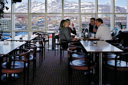 Visitors to Greenland don't have to forgo modern comforts. Pictured is a 24-year-old restaurant in the capital, Nuuk, home to a quarter of the nation's residents.