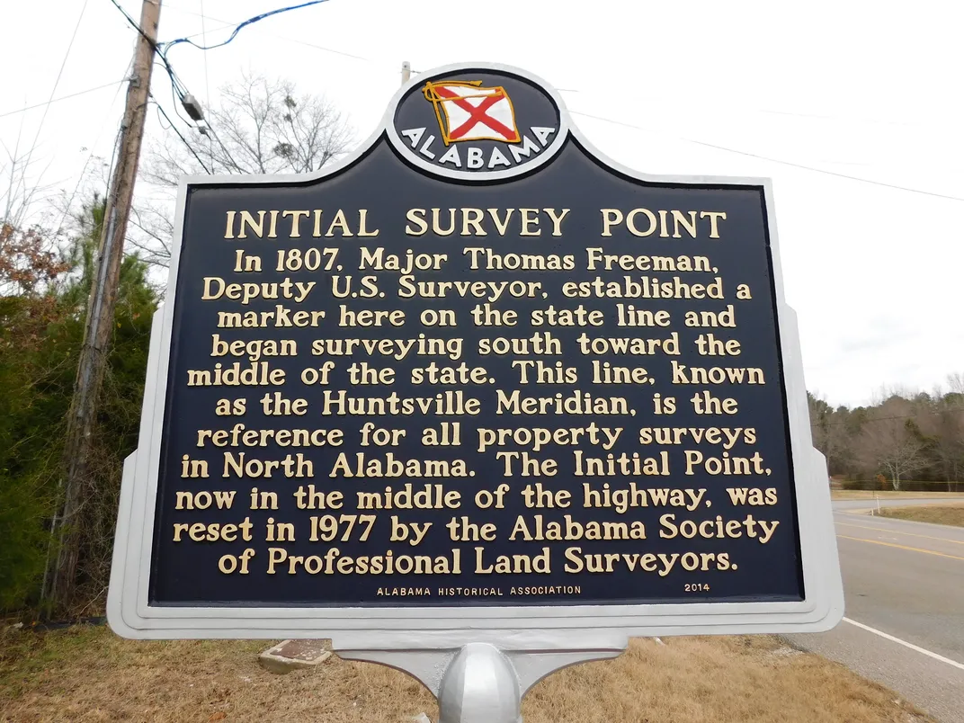 A historical marker on the Alabama-Tennessee state line