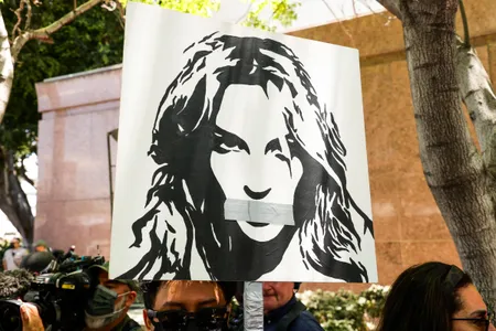 #FreeBritney activists protest at Los Angeles Grand Park during a conservatorship hearing for Britney Spears on June 23, 2021 in Los Angeles.