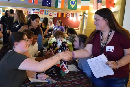 High school students at the University of Maine Farmington's Upward Bound program play the World Climate simulation.