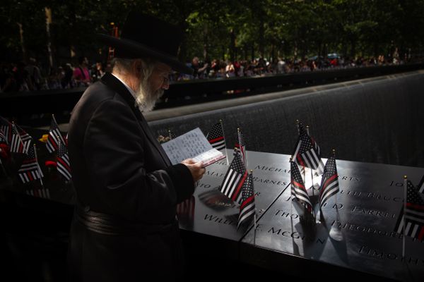 A Rabbi Prays at the 9/11 Memorial thumbnail