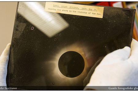 A copy of a photograph of a solar eclipse taken by the English astronomer Arthur Eddington in 1919.