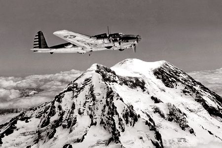 A Boeing YB-17 flies over the Cascade Mountains. Though the B-17 program initially lost out to the cheaper Douglas B-18, the U.S. Army Air Corps saw so much potential in the B-17’s design that funds were made available to continue developing the aircraft.