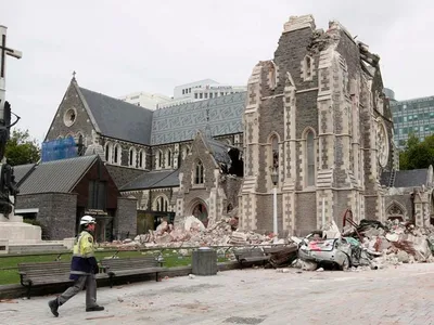 Christchurch Cathedral in New Zealand partially collapsed after a 2011 earthquake.