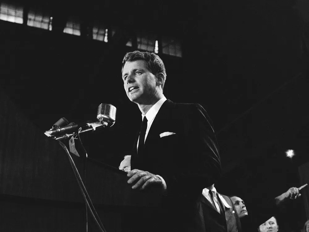 Robert F. Kennedy accepts the Democratic nomination as a candidate for the U.S. Senate in 1964.